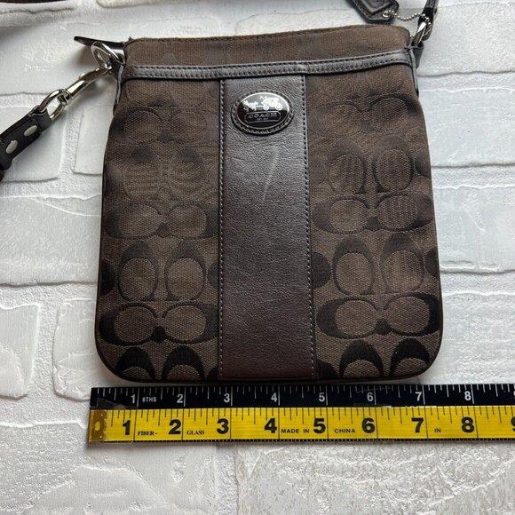 Coach Crossbody Bag Brown Sutton Swing Signature Fabric Vertical Hang Small - Picture 16 of 16
